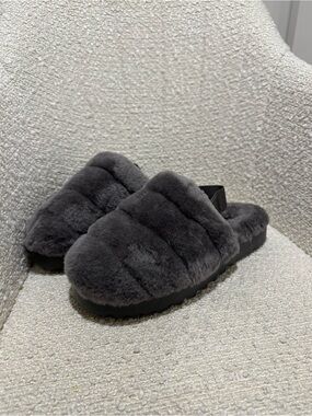 UGG Fluff Slide Shearling Slippers - Charcoal Gray